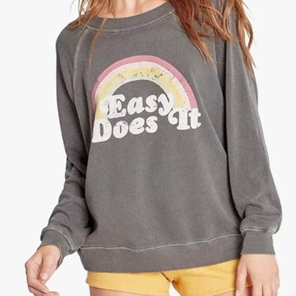 Wildfox "Easy Does It" Rainbow graphic gray sweatshirt Women's oversized medium - Picture 1 of 7